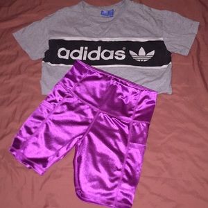 Adidas Crop tee + Hot Pink biker shorts SET